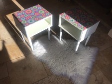 X2 Vintage Lloyd Loom Style Bedside Tables Retro Quilted Tops