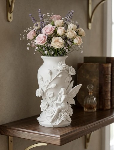 Fairy garden white floral vase - fairy,