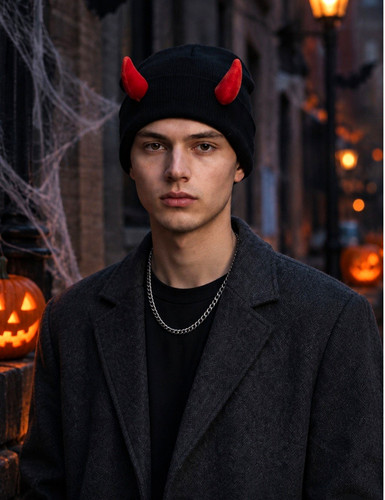 Halloween black knit beanie - halloween,