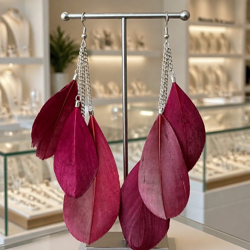 Boho burgundy feather drop - burgundy,