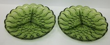 Pair of Vintage 1970s Avocado Green Divided Serving Dishes Plates Trays 8.5"
