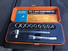 Vintage Draper D50-11 Super Chrome Socket Set 1/4 Sq Drive BA 11 Piece Set