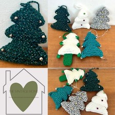 Vintage Handmade Knitted Festive Tree Decorations Hanging Christmas ? Set Of 5