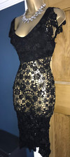 Size Uk 10 12  ❤️ KAREN MILLEN Black 1920's Crochet Beaded Vintage Dress Party