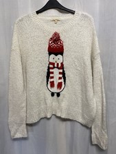 ;246 Next petite sz 18 Cream knit festive penguin xmas jumper Pompom Hat