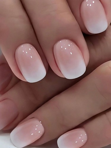 24pcs pink white - ombre, short
