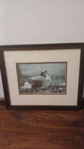 Vintage framed baby - baby, tin
