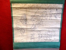 Antique scroll Japanese drawing makimono figures distressed condition ink paper