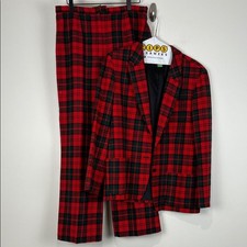 VTG Pendleton Women’s 10/12 Medium Red Green Plaid Suit Wool Lined Pants Blazer