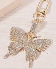 Gold Butterfly Key Chain Handbag Charm Stunning Sparkly Firm Spring Clip 19