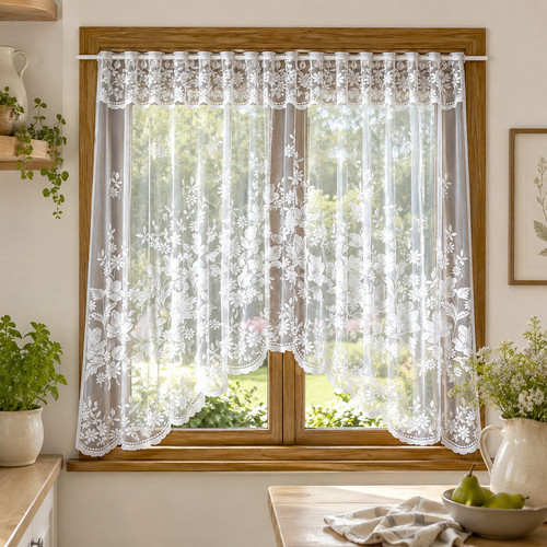 Lace net short curtain - short, cafe
