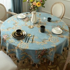 Luxury Tablecloth Floral Chenille Jacquard Round Tassel Table Cover Dining Decor