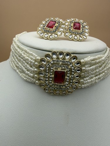 Asian red kundan - kundan, choker
