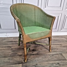 Vintage Tub Chair – Green Lloyd Loom Style Painted Rattan Retro Boho Mid Century