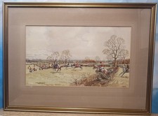 Watercolour Painting Horse & Hounds Country Scene Landscape Signed Framed Glazed