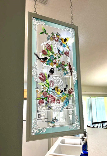 Stained glass birds floral - &,