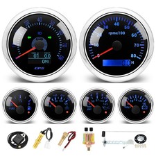 6 Gauge Set 85mm Car GPS Speedometer 80MPH Tacho 8000RPM&52mm Fuel/Oil/Temp/Volt