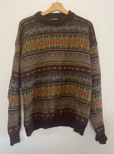 Vintage L 100% Wool Topman Fair Isle Brown Jumper Sweater Pullover Top 90s Knit