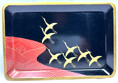 Japanese lacquer tray cranes - japanese, 7