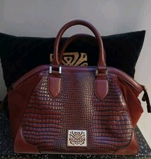 Biba Burgundy Wine Leather / Suede Vintage Style Iconic Gold Buckle Bag 