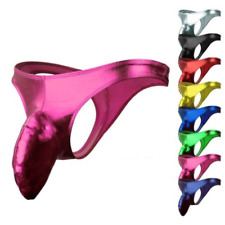 Men Bikini Shorts Bulge Pouch Enhancing Underpants Wet Look Faux Leather Briefs