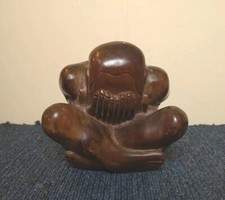 Carved Wooden Weeping Buddha Sculpture / Statue Figurine Yogi Man Monk Buddhism 