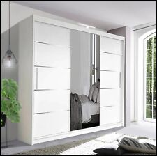 Modern Sliding Door Wardrobe with Mirror, LED Light, and Ample Storage