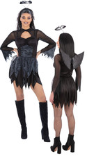 Fallen Dark Angel Costume Ladies Fairy Halloween Fancy Dress Outfit UK 4-22
