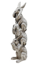 SALE Silver Hares Ornament See Hear Speak No Evil Three Wise Hare Rabbits Statue