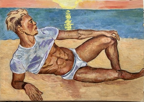 Erotic art original oil pen - erotic, &