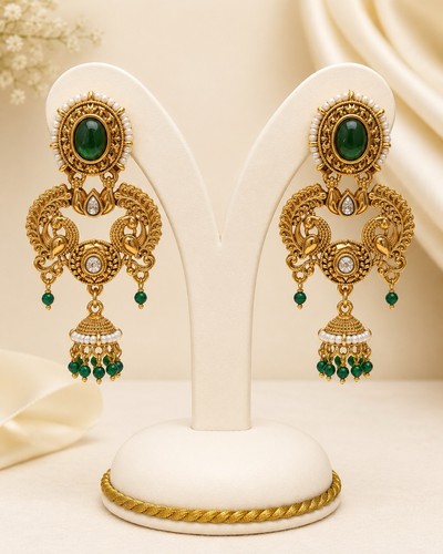 Traditional green stone - stone, jhumka