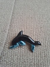 Vintage 2 Tone Poole Pottery Dolphin Brooch - blue