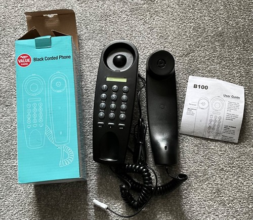 Black corded phone - phone, (boxed)