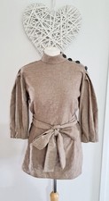 Ladies Womens Stone Beige ZARA Belted Wool Blend Jumper Size M 10-12 Puff Sleeve
