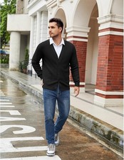 Mens Plain Cardigan Sweater Warm Long Sleeve Front Pockets V-neck Knitted Jumper