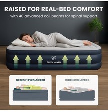 Green Haven King Size Air Bed with Built-in Electric Pump – Self-Inflating Blow
