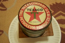 EARLY GREEN TEXACO MOTOR CUP GREASE TIN CAN PORT ARTHUR TEXAS 1LB 3/4 FULL