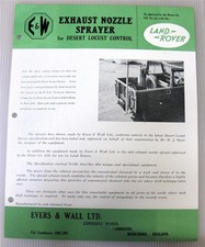 LAND ROVER E&W Exhaust Nozzle Spray Locust Control Car Part Sales Sheet 1958