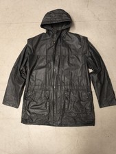 VTG Barbour Lined Durham Wax Jacket Black Mens Small A6 Hooded Waterproof 