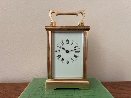 Brass carriage clock swiss - clock,