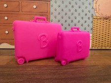 Mattel Barbie Doll Hot Pink Travel Suitcase Luggage, 1 large + 1 medium size VGC
