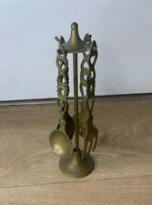 Vintage Brass Cutlery Set On Stand- Spoons & Forks- Ornate Handles- Decorative