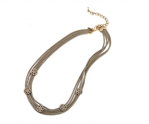 Modern necklace taupe leather - necklace,