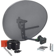 80cm Zone 2 Satellite Dish, Quad LNB + 25m Black Single RG6 Kit For Sky Freesat