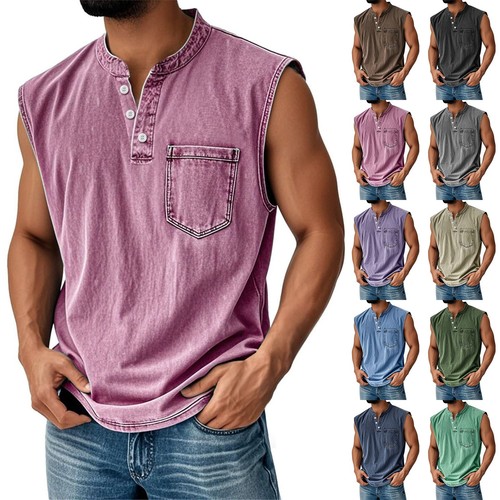 Men sleeveless henley tank - men's,