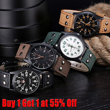 Men’s Military Leather Date Quartz Analog Army Casual Dress Wrist Watches UK