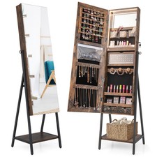 Freestanding Jewelry Cabinet Lockable Floor Jewelry Armoire Organizer w/ LED