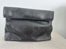 Zara Cracked Black Leather Roll Top Clutch Bag