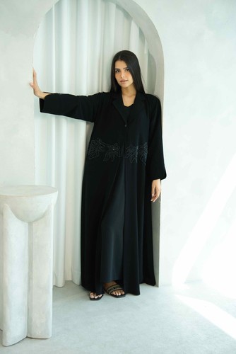 Black artisan collar abaya - collar,