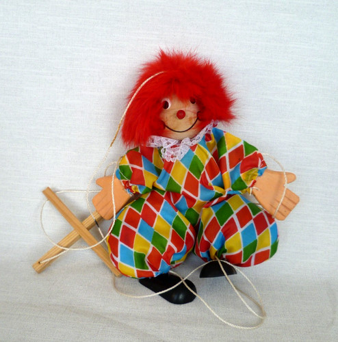 Wooden clown marionette string - clown,